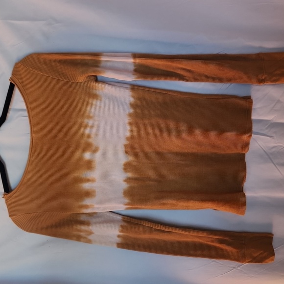 Free People Tan and White Ombre Long Sleeve‎ Top, Small Size - Picture 6 of 7